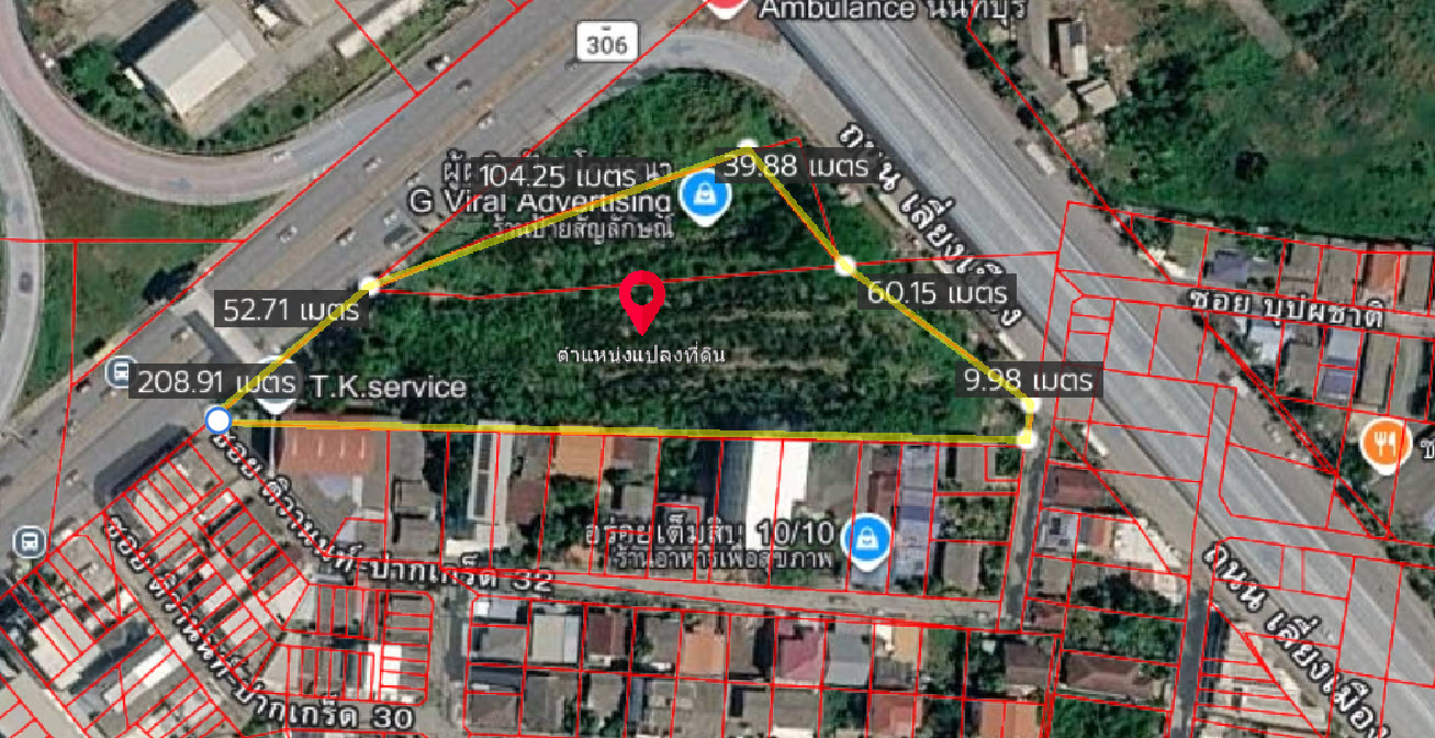 ระวาง ขายที่ดินปากเกร็ด ติดถนนติวานนท์-เลี่ยงเมือง 6 ไร่ ผังสีส้ม