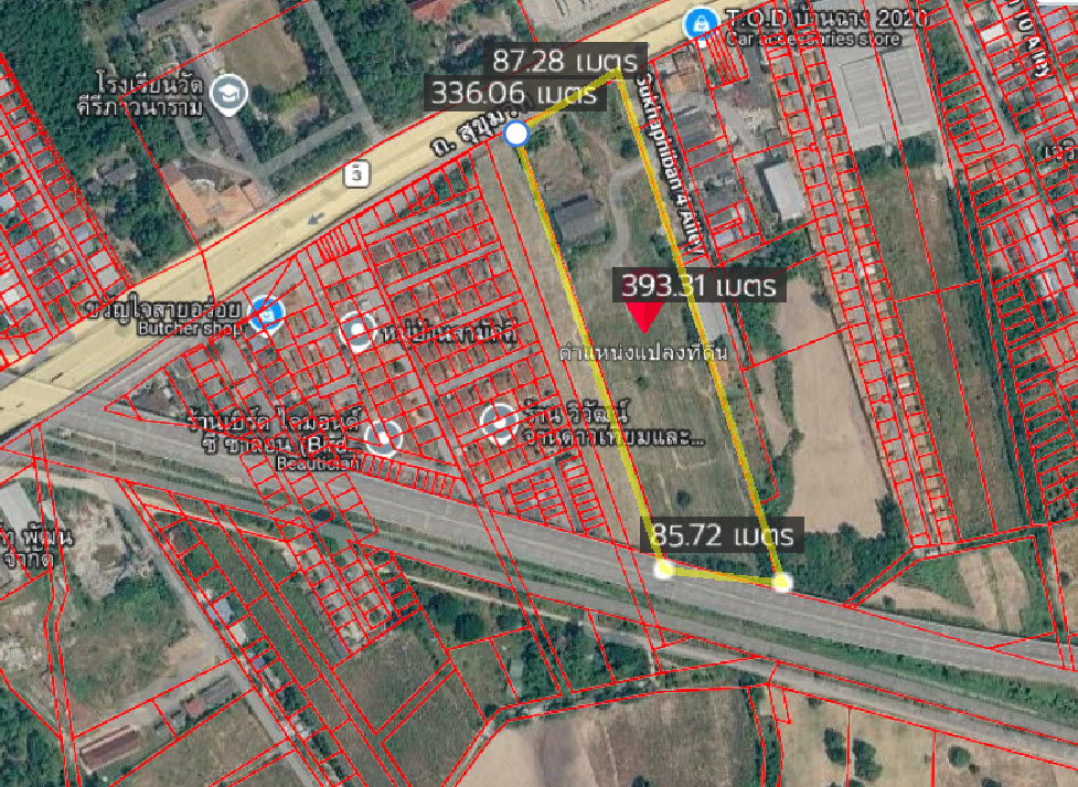 ขายที่ดินผังแดง ติดถนนสุขุมวิท ตำบลพลา บ้านฉาง 16 ไร่ หน้ากว้าง 76 เมตร ใกล้มอเตอร์เวย์